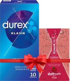 Resim Durex Klasik Prezervatif 10'lu + Humanlife 5 Gr X 10 Çilek Aromalı Jel Lubricant 
