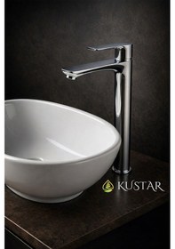 Resim Lüks Çanak Lavabo Bataryası Yüksek Gövdeli Banyo Musluğu Krom Kaplama Tek Kollu Lavabo Bataryası 