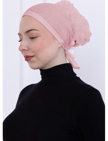 Resim Loggia Fırfırlı Önden Dikişli Penye Bone - Kadın Tesettür Bağlamalı Topuz İç Bone-pembe Pembe 