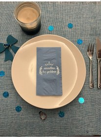 Resim Gümüş Yaldızlı Gri Sünnetime Hoşgeldiniz Baskılı Garson Katlama Peçete 16 Adet 