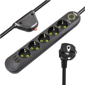 Resim Vea VA-21561 5'li 1.5 mt Kablolu 3 Usb'li Siyah Akım Korumalı Priz 