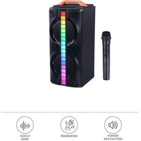 Resim 1790 Kablosuz Mikrofonlu Rgb Ledli Taşınabilir Bluetooth Hoparlör Parti Speaker 