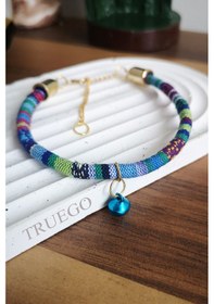 Resim Zilli Kedi Köpek Boyun Tasması Bohem Kedi Kolyesi - Açık Mavi 