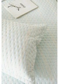 Resim Ocean Home Textile Pamuklu Kapitoneli Açık Mavi Renk Çizgi Desen Tek Kişilik Yatak Örtüsü Seti 1 Adet 180 X 230 / 1 Adet 50 X 70 Cm 