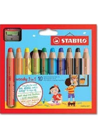 Resim Stabilo Woody Boya Kalemi 3 In 1 10 Renk + 1 Kalemtraş Karton Kutu 880/10-2 Stabilo Woody 
