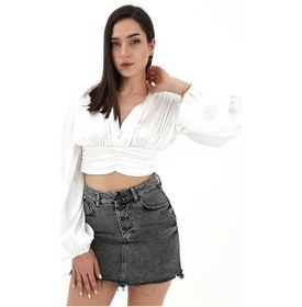 Resim Wpr Beli Drapeli Balon Kol Bluz - Ekru 