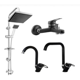 Resim BDL ARMATÜR Siyah Krom 4’lü Set Lavabo-banyo-mutfak-robot Duş Seti 