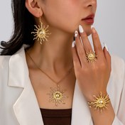 Resim 5 adet/takım Moda, Trendy, Klasik, Retro, Abartılı, Yüksek Kaliteli, Metalik Stil, Çok Yönlü, Güneş Çiçeği Tasarımı, Kolye, Küpe, Bileklik, Yüzük Seti 