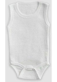 Resim Novibaby 6-9 Ay Ribana Bebek Atlet Body Zıbın Beyaz Raporlu Çıtçıtlı 100% Pamuk Beyaz 