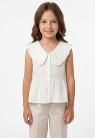 Resim Fulla Moda Fırfırlı Bebe Yaka Müslin Kumaş Kız Çocuk Gömlek 