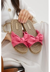 Resim Fuşya Örgü Tokalı Kadın Terlik Kaymaz Taban Havuz Deniz Plaj Terliği Fuşya 