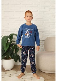 Resim Yeni Stil Sonbahar/kış Erkek Çocuk Uzay Figür Astronot Desen Polar Pijama Takımı 4565 Mavi 