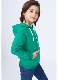 Resim Toontoy Kids Toontoy Erkek Çocuk Kapüşonlu Fermuarlı Cepli Düşük Omuz Baskılı Örme Hırka - 3 İplik Şardonsuz Koyu Yeşil 