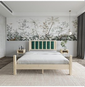 Resim Orion Model Zümrüt Yeşili Puflu Başlıklı Vernikli Çam Ahşap Karyola Ve İki Komodin Set-235 200 x 200 CM 