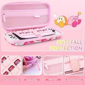 Resim HYPERCASE Cute Pink Switch Carrying Travel Case for Kirby, Portable Switch NS/OLED Console & Acceesories Storage Bag Pouch with 10 Game Card Slots, Adjustable Shoulder Strap & 2 Kawaii Thump Caps 
