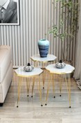 Resim Modalanka 3'lü Zigon Sehpa Gold Serisi Sekizgen Model Zigon Sehpa Metal Tel Ayak 