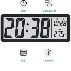 Resim Yenilzd Duvar Saati Dijital Lcd Ekran 20x8cm Dijital Duvar Saati Siyah 