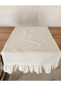 Resim Naturel 2-kenar Fırfırlı Runner Örtü Ham Keten Vintage Bej 40x110 