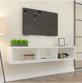 Resim DİİZY HOME Beyaz 140 Cm Tv Ünitesi Duvar Rafı Kitaplık Tv Sehpası Tv Standı 