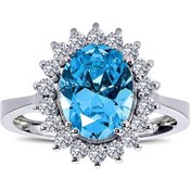 Resim Lova Pırlantalı Oval Blue Topaz Anturaj Yüzük - 1020235 