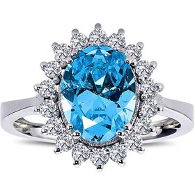 Resim Lova Pırlantalı Oval Blue Topaz Anturaj Yüzük - 1020235 