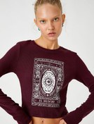 Resim Uzun Kollu Tişört Crop Baskılı 