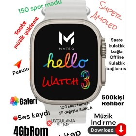 Resim Mateo 49 mm Akıllı Saat Hello Watch 3 Dahili 4gb Hafıza Müzik Indirme Kulaklık Bağlama Super Amoled Tr'de 