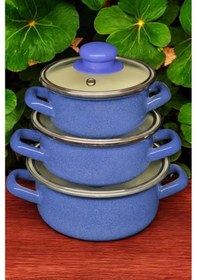 Resim Nishev.com 6 Parça Mini Emaye Tencere Seti 12/14/16 Cm Mavi Mavi 