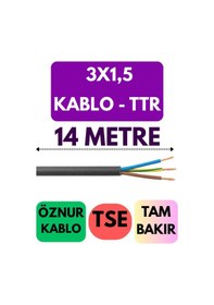 Resim Öznur 3x1,5 Ttr Kablo Metre Seçenekli Siyah - 14 Metre 