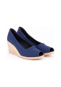 Resim Star Tombis Burnu Açık Dolgu Topuk Lacivert Bayan Keten Hasır Ayakkabı Lacivert 