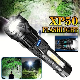 Resim USB Şarj Edilebilir LED El Feneri Kırmızı-Mavi Uyarı Işığı ile - Taşınabilir, Dayanıklı ABS İş Işığı Yürüyüş, Koşu, Yürüyüş, Kamp ve Balıkçılık Gibi Dış Aktiviteler İçin 