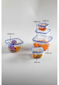 Resim Kare 5 Parça Contalı Vakumlu Sızdırmaz Hava Almaz Saklama Kabı Seti 3750/2400/1500/900/500 Ml Şeffaf 