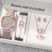 Resim 6'lı Yeni Kadınlar İçin Şık ve Moda Yuvarlak Kuvars Saat + Kalp Şeklinde Takı Seti Günlük Kullanım, Partiler, Sevgililer Günü, Yılbaşı, Noel, Cadılar Bayramı, Ramazan, Kurban Bayramı, Aile ve Arkadaşlar İçin Hediyeler 