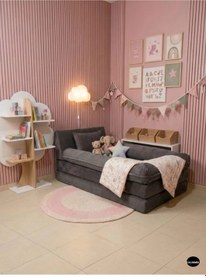 Resim Sünger Koltuk Yatak 160x90 cm - 3'ü 1 Arada Kadife Çocuk Yatağı | Fermuarlı Yıkanabilir Kılıf | Antrasit 