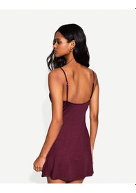 Resim Bershka Degaje Yaka Mini Elbise Bordo 