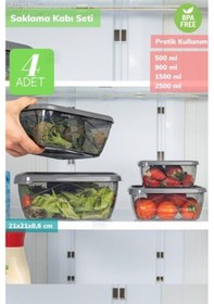 Resim 4 Lü Kare Saklama Kabı Seti Erzak Kabı Buzdolabı Kabı Büyük Boy Bpa Free Şeffaf 