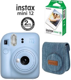 Resim Fujifilm Instax Mini 12 Mavi Fotoğraf Makinesi 10'lu Film ve Jean Çantalı Set 66 