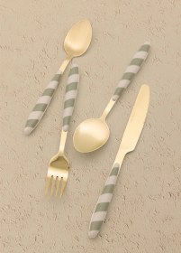 Resim The Mia Joy Çatal Kaşık Bıçak Takımı Yeşil Gold 24 Parça Çok Renkli 
