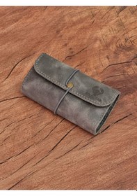Resim Tütün Kesesi Cüzdan Tütünlük Gerçek Deri Gri Açık Boyut: 13cm 19cm Kapalı Boyut: 7cm 13cm 