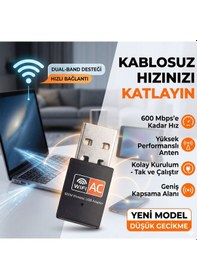 Resim 600 Mbps Usb Wifi Adaptörü Kablosuz İnternet Güçlendirici Tak Çalıştır Mini Dongle 