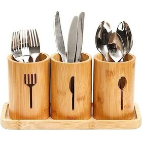Resim Bambu Kaşıklık 3 Bölmeli Tezgazüstü Kaşıklık 