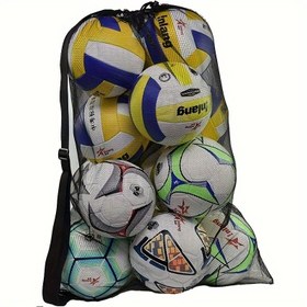 Resim Büyük Kapasiteli Spor Topu Saklama Çantası - Futbol, Basketbol, Voleybol için Çok Amaçlı Polyester Fileli Organizer - Dayanıklı, Elde Yıkanabilir, Su Geçirmez Değil - Siyah 