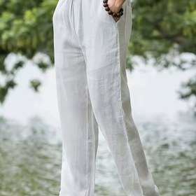 Resim Erkek Yeşil Drawstring Jogger Pantolon - Gündelik Pamuk Keten Karışımı, Koşu ve Her Gün Giymek için Rahat Bol Uygun, İlkbahar/Sonbahar, Jogging Pantolon 