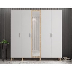 Resim Açelya Portmanto Vestiyer Meşe Beyaz - Montaj Dahil 200cm M12 