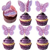 Resim 12 adet Kelebek Cupcake Toppers, Canlı 3D Glitter Kelebek Kek Üstü Çift Katmanlı Mutlu Doğum Günü Kek Dekoru Bebek Duşu Düğün Yıldönümü Dekorasyon Malzemeleri 