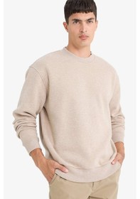 Resim Defacto Relax Fıt Bisiklet Yaka Kalın Kumaş Sweatshirt E9409AX25AU Bej 