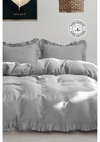 Resim Evlen Home Pamuklu Taş Yıkama Fırfırlı Nevresim Takımı Çift Kişilik 4 Parça Barella Yumuşak Nevresim Seti Gri Gri 