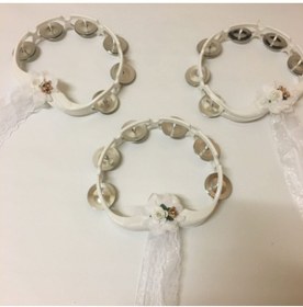 Resim atolyekbk 5 Adet Beyaz Çiçeklerle Süslenmiş Nedime Tefi Düğün Ve Kına Için Plastik Tef 1 – Kına Eğlence Akses 