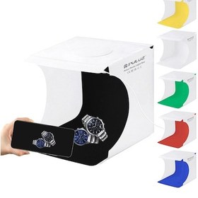 Resim Puluz PU-5021 20 CM Katlanır Taşınabilir 550 LM Işık Fotoğraf Aydınlatma Stüdyosu Çekim Çadır Kutusu Kiti + 6 Renk Arka Plan 