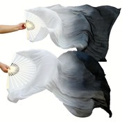 Resim 1 Adet Geleneksel Çin Dansı Yelpazesi - Siyah Beyaz Gradyan Suluboya Tasarımı, Yüksek Kaliteli Polyester Karışım & Bambu Çerçeve ile Tai Chi, Bale ve Kültürel Performanslar İçin Şık Sahne Aksesuarı 